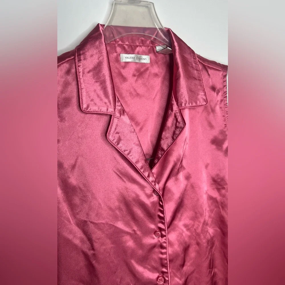 Vintage Satin Pajama Set 90s Valerie Stevens Sleevless Top Shorts Pink Silky Pjs - Picture 13 of 16